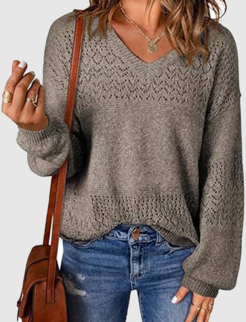 Masyal - Vente Pull en maille – femme - Pull à col en V découpé en tricot7