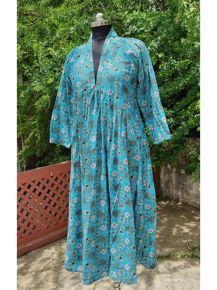 Bhawana Handicrafts - Venta al por mayor Vestido - Mujer - Vestido de verano de ropa de playa con estampado de bloques hecho a mano en algodón4