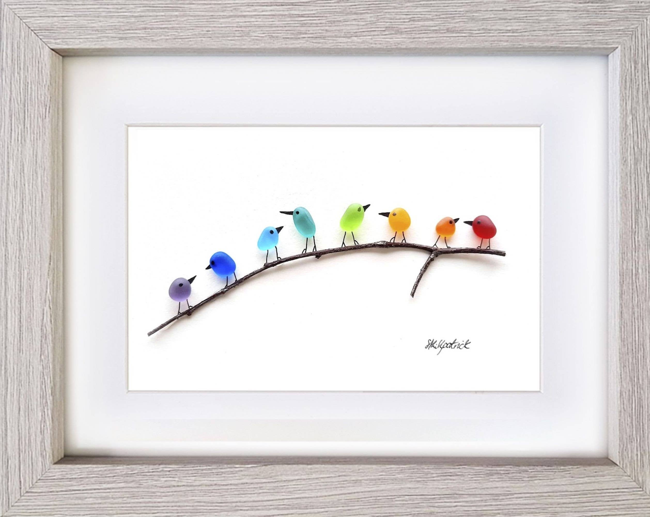 UrchinArtworks – wholesale Art print – Rainbow Birds on Branch Sea Glass Picture Wall Art Decor5