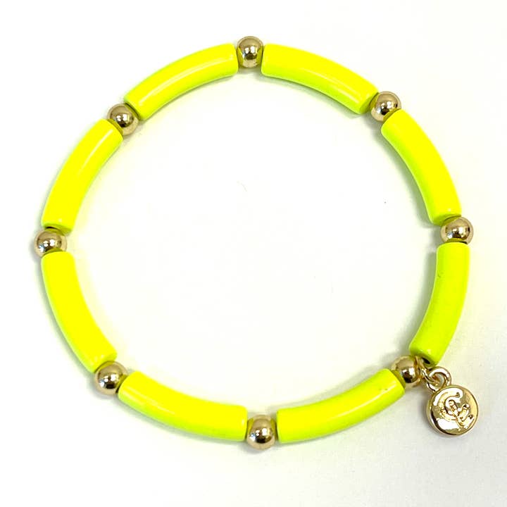 Skinny Mini Ball Enamel Bracelet Neon Yellow for wholesale by Caryn Lawn