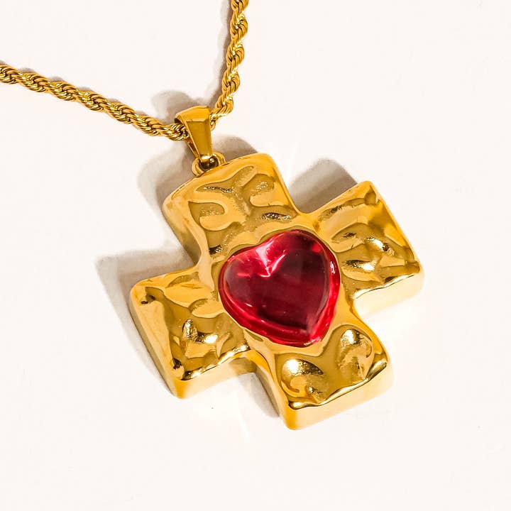 Homer 18K Non-Tarnish Red Cross Necklace for wholesale on Faire