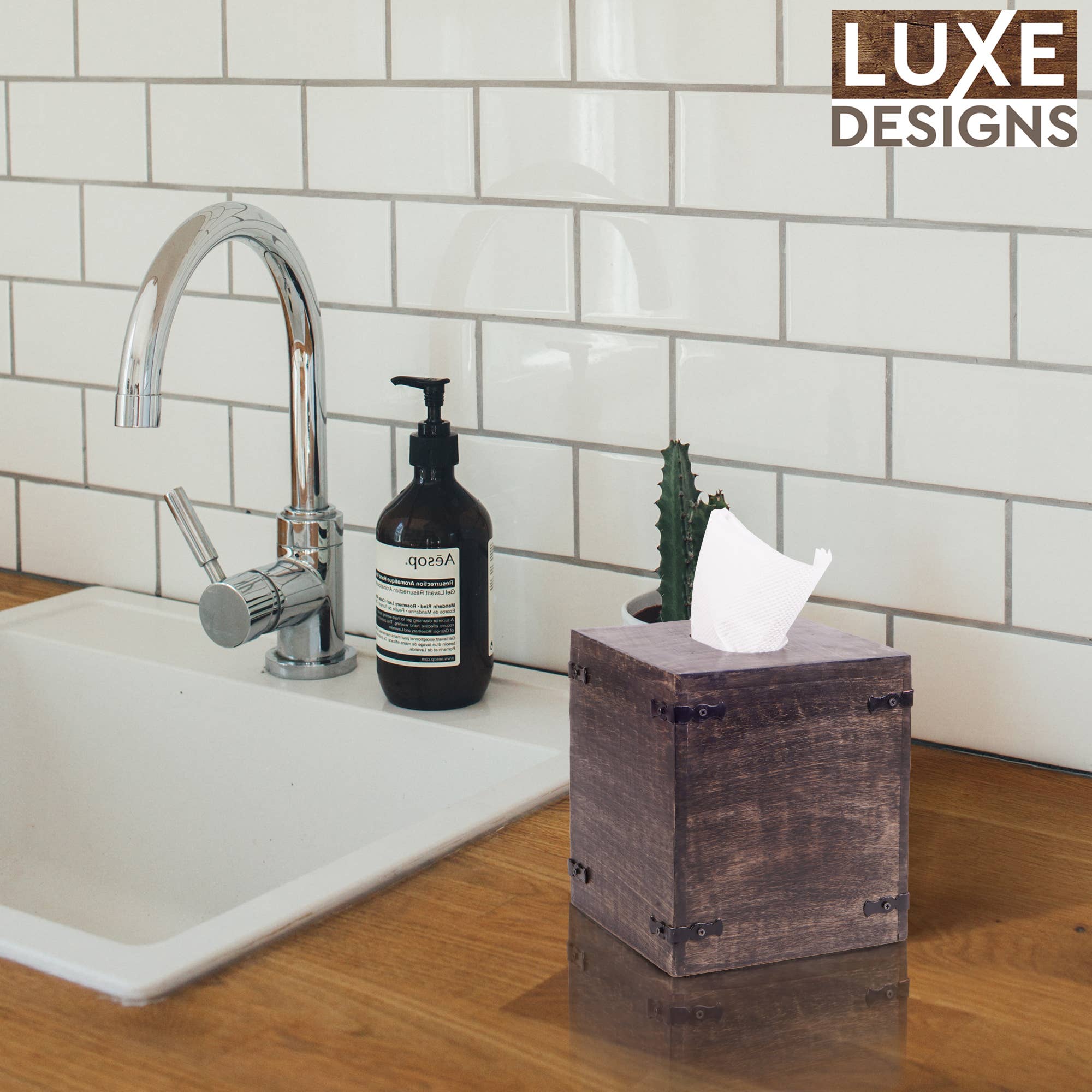 LuxeDesigns Co LLC - Wholesale Tissue Box - Rustic Wood Tissue Box w/ SlideOut Bottom-Square (Set of 2)8