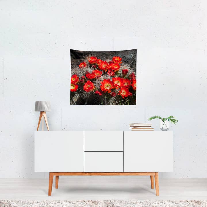 Red Cactus Flowers Southwest Wall Tapestry for wholesale by lostkatphoto