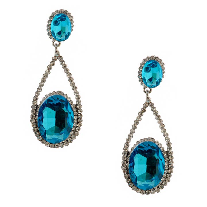 Boucles d'oreilles goutte d'eau aqua en argent rhodié pour mariage pour la vente par Cool Crystals