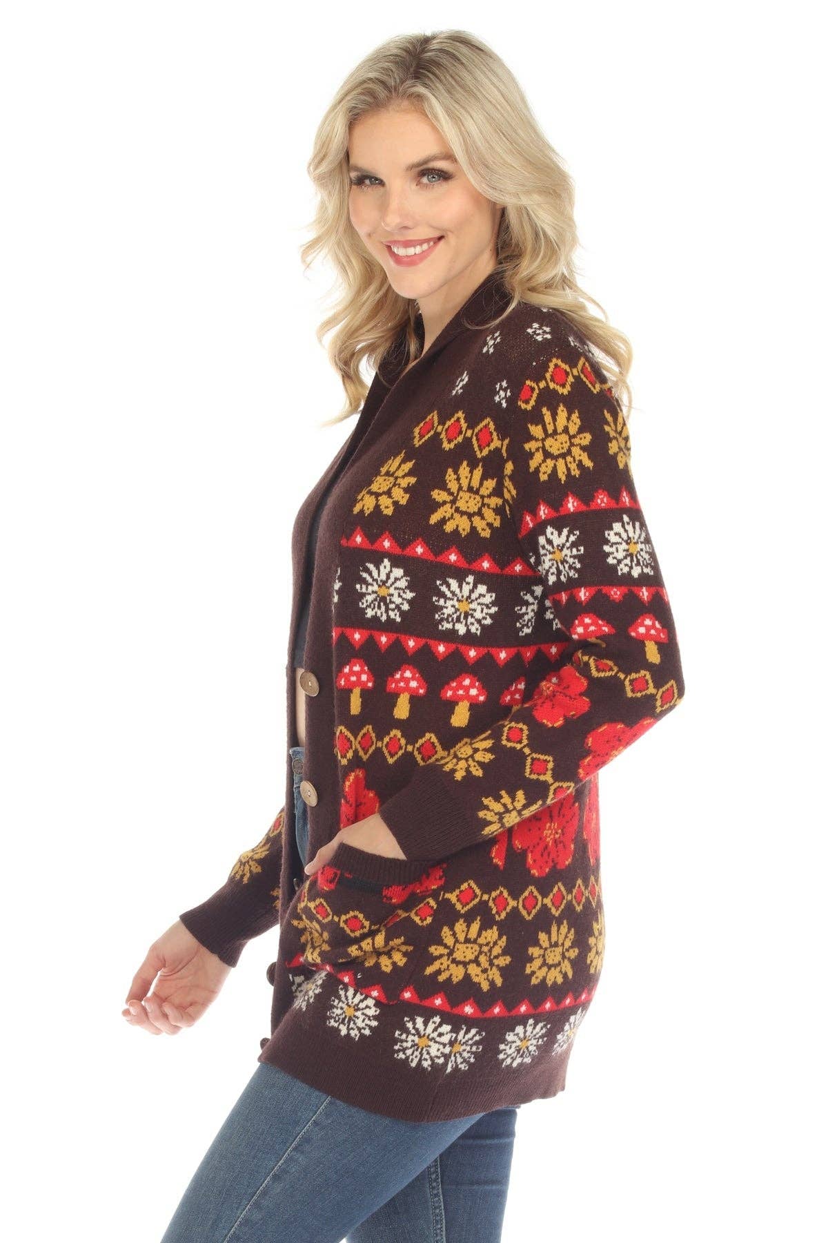 Lakhays Collection Inc. - Wholesale Cardigan - Women's - Fair Isle Mushroom Cardigan1