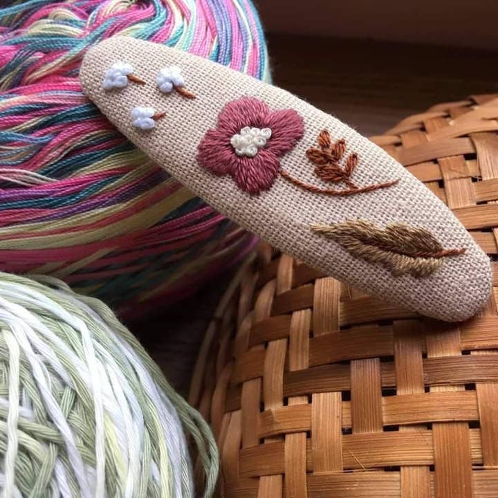 Quince Fables - Wholesale Barrette - Women's - Flower Garden Embroidered Hair Barrette, Collection Grace🪡