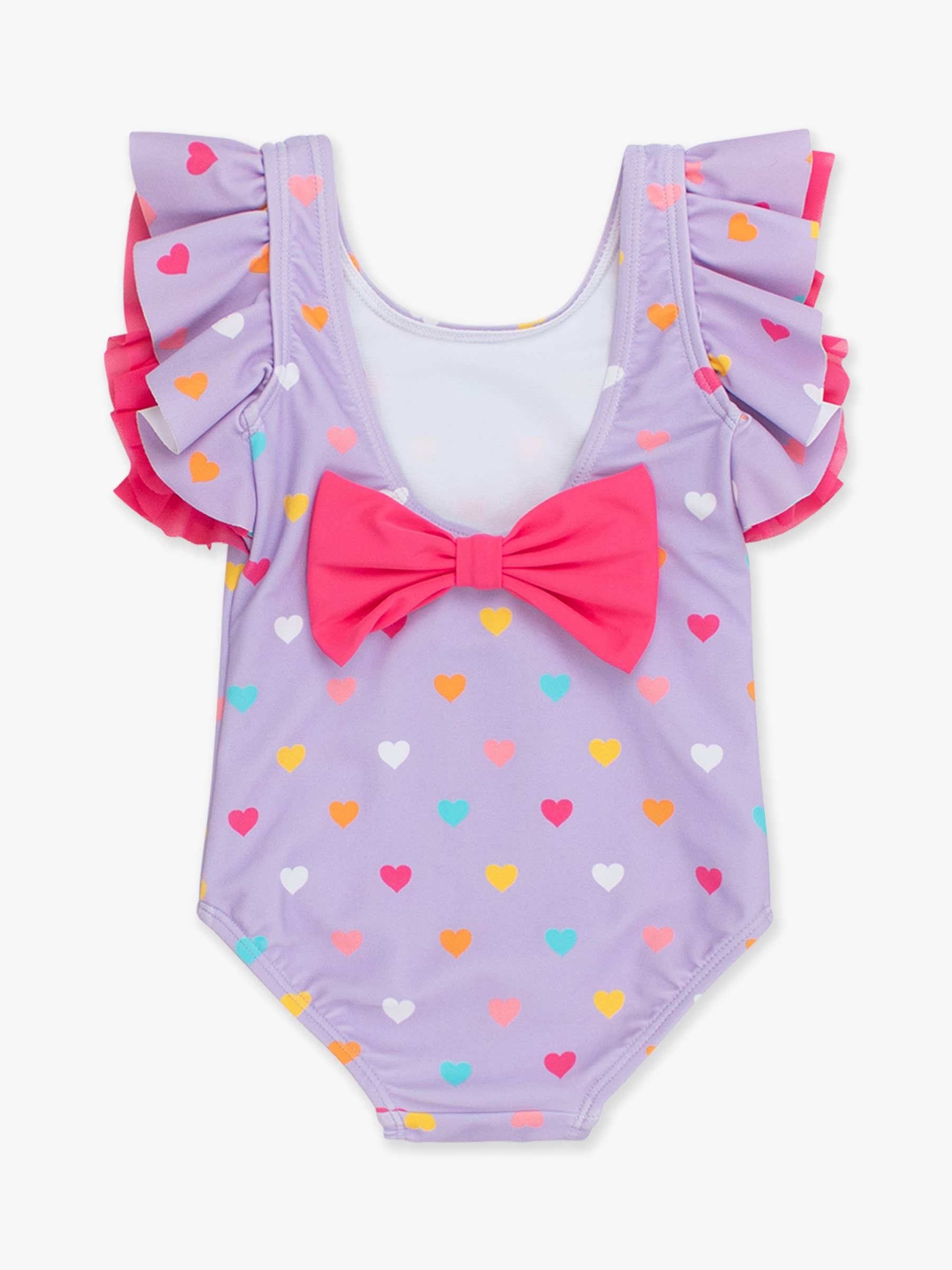 Lila Flickor Lavendel Färgglada Hjärtan Fjärilsärm Baddräkt i Ett Stycke för wholesale på Faire2