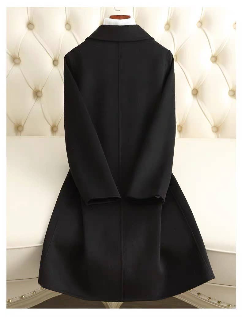 SY297 Mid-Length Women's Black Double-Faced Wool Coat for wholesale on Faire2