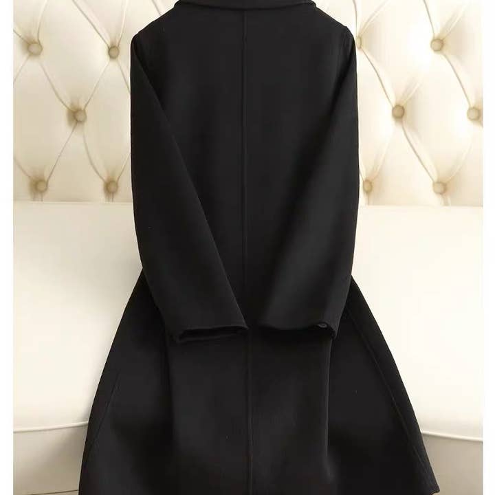 SY297 Mid-Length Women's Black Double-Faced Wool Coat for wholesale on Faire2