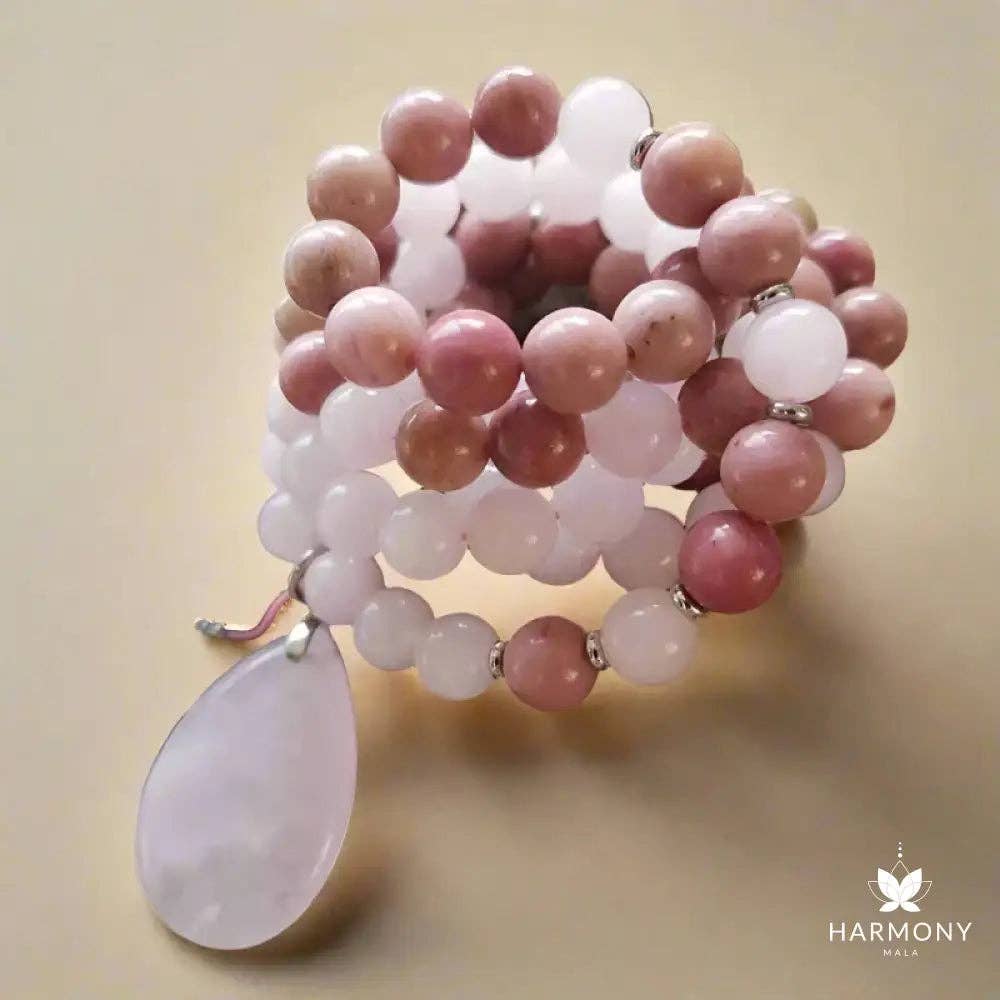 Harmony Mala - Wholesale Beaded/Pearl Necklace - Rose Quartz and Rhodonite Mala Beaded Necklace 1