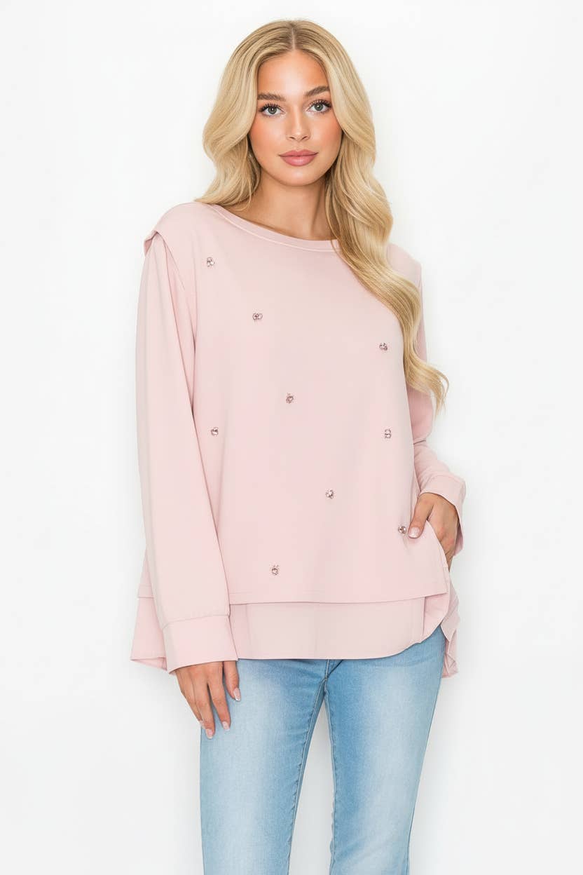 Joh Apparel – Engroshandel Bluse - Dame – Rilynn-top med plisseringer og diamanter3