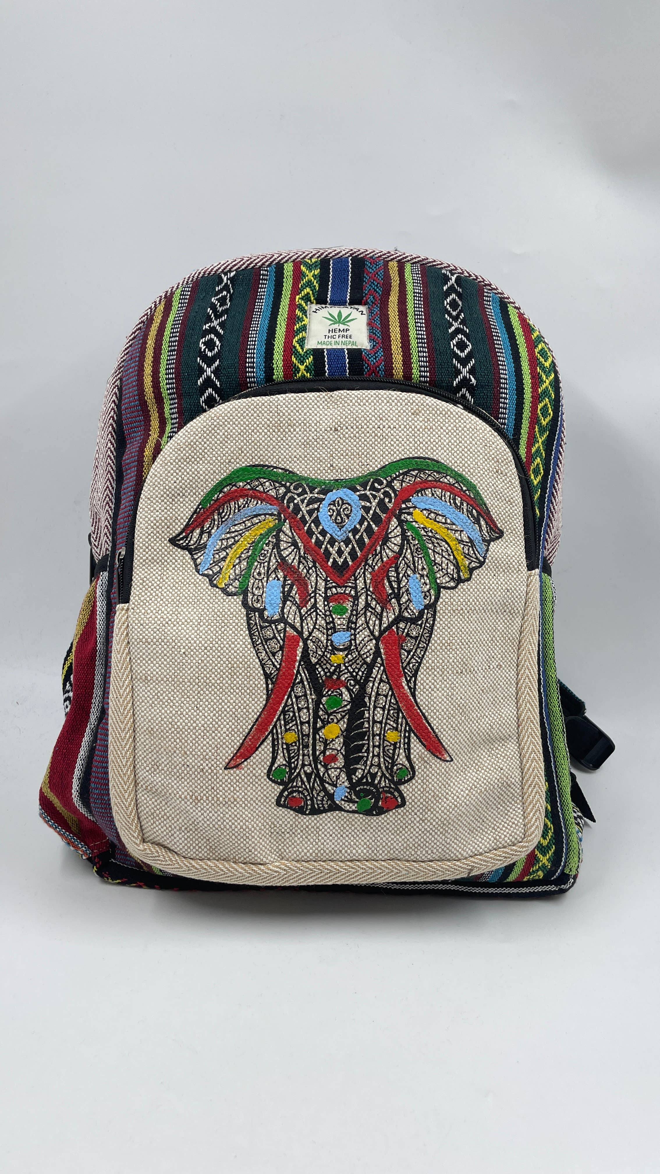 Funky Yak Ltd – wholesale Backpack – Women's – 100% Quilted Handmade Himalayan Hemp BackPack-Elephant Embro0