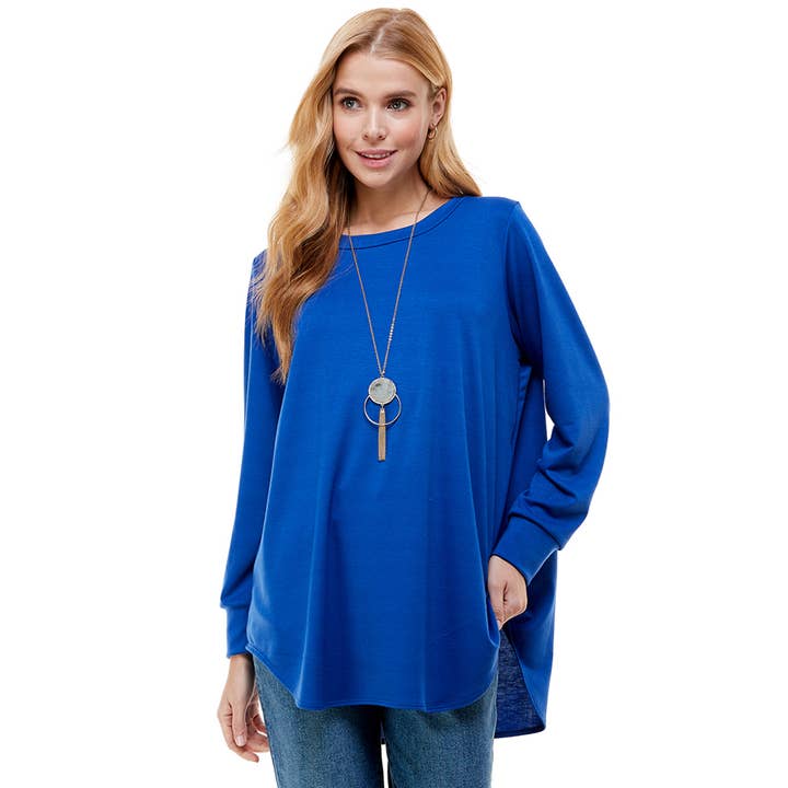 Azules Clothing - Wholesale Tunic - Women's - ATP-2321FT-Women's Oversized Long Sleeve Crew Neck Tunic0