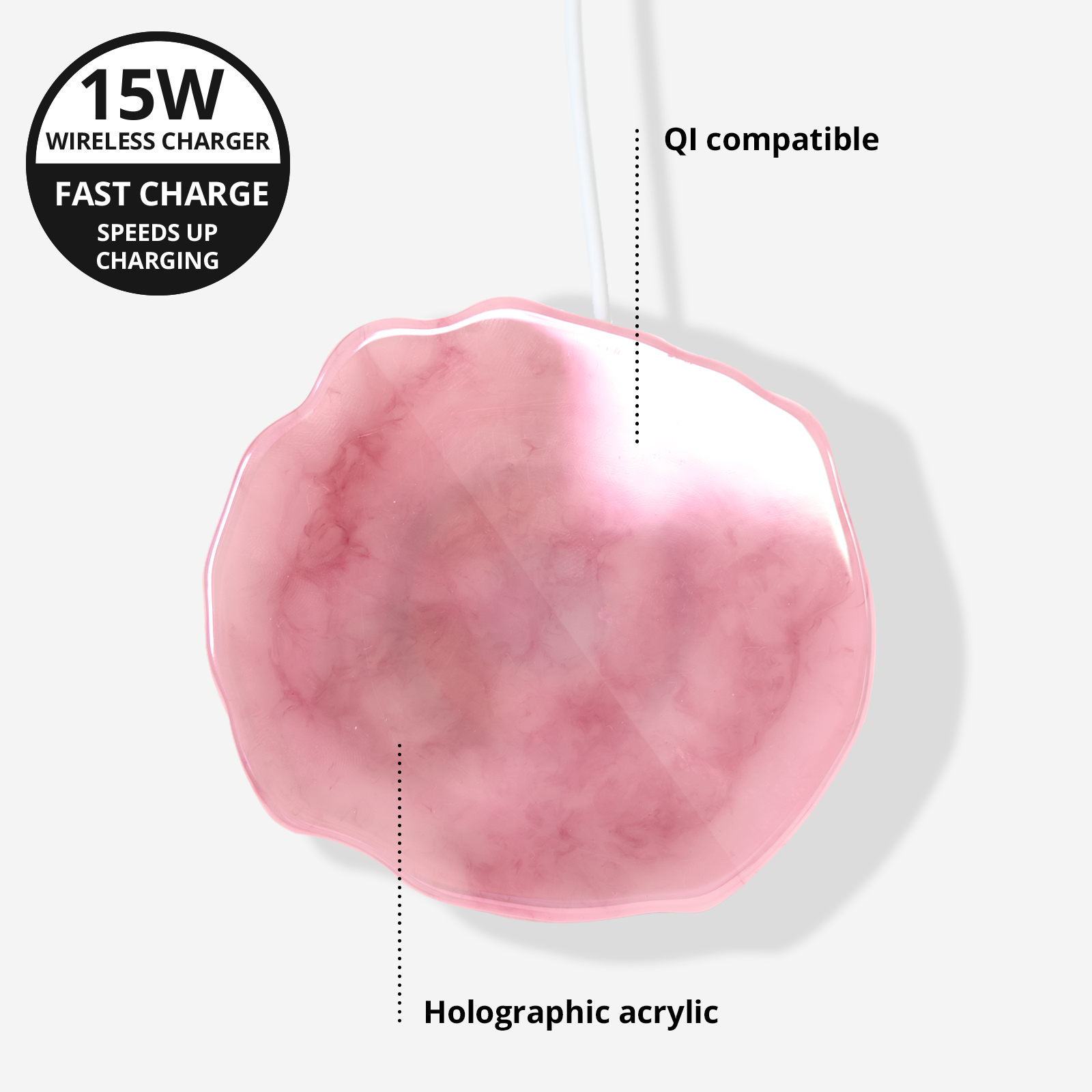 Ellie Rose – Engroshandel Små/håndholdte apparater – Trådløs oplader - Rose Quartz Crystal Holografisk6