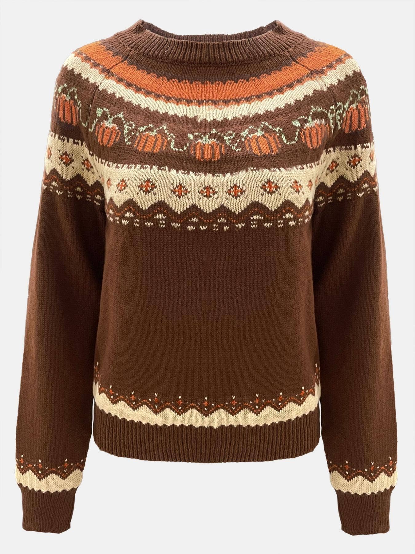 Rosa Clothing - Wholesale Knit Sweater - Women's - Western Vintage Halloween Pumpkin Sweater2