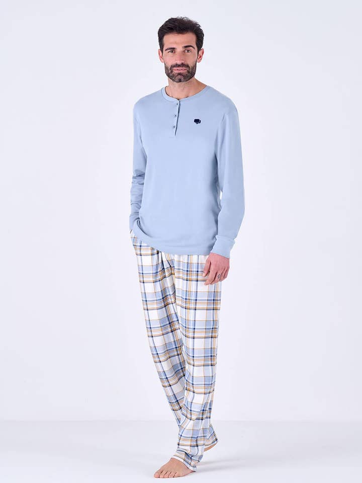 Pigiama Uomo Caldo Cotone Serafino Check per la vendita all'ingrosso da parte di Pigiamiamoci