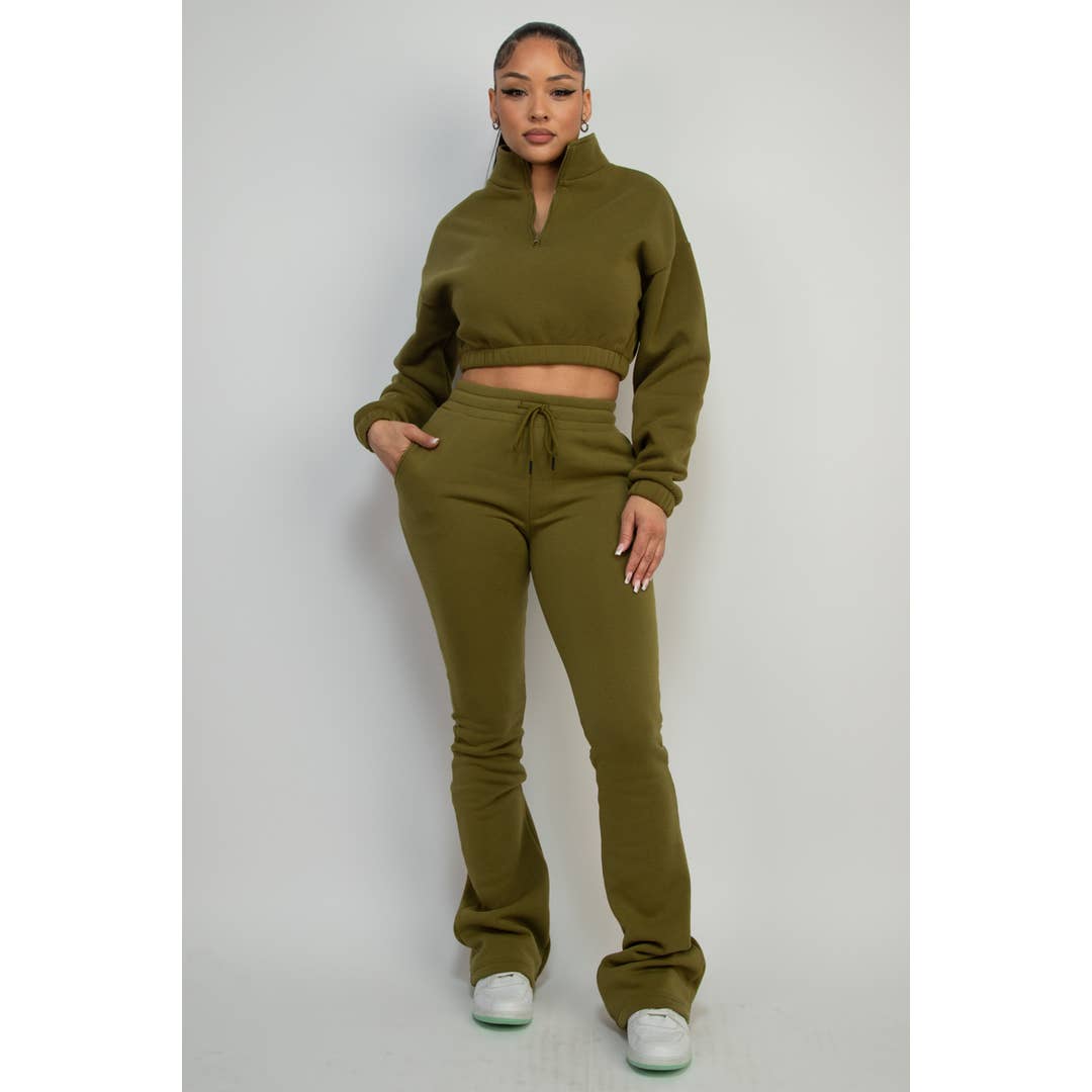 Boswell - Wholesale Lounge Set - Women's - FLEECE HALF ZIP TOP AND PANTS SETS
