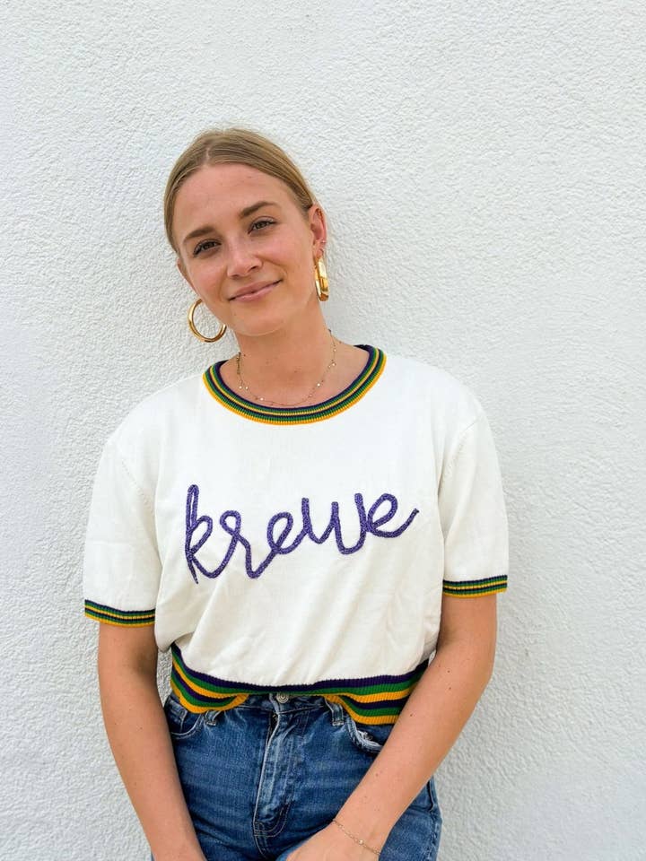 Adult Short Sleeve Tinsel Crop - Krewe for wholesale by Mardi Gras Creations