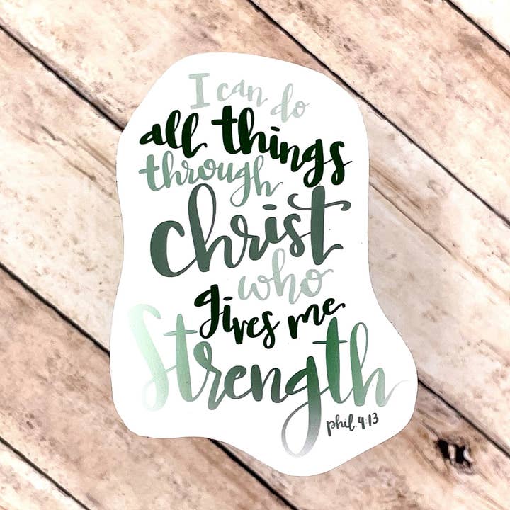 Filipensos 4:13, Autocolante de Bíblia com letras à mão à prova d'água por atacado de Living Vertical Shop