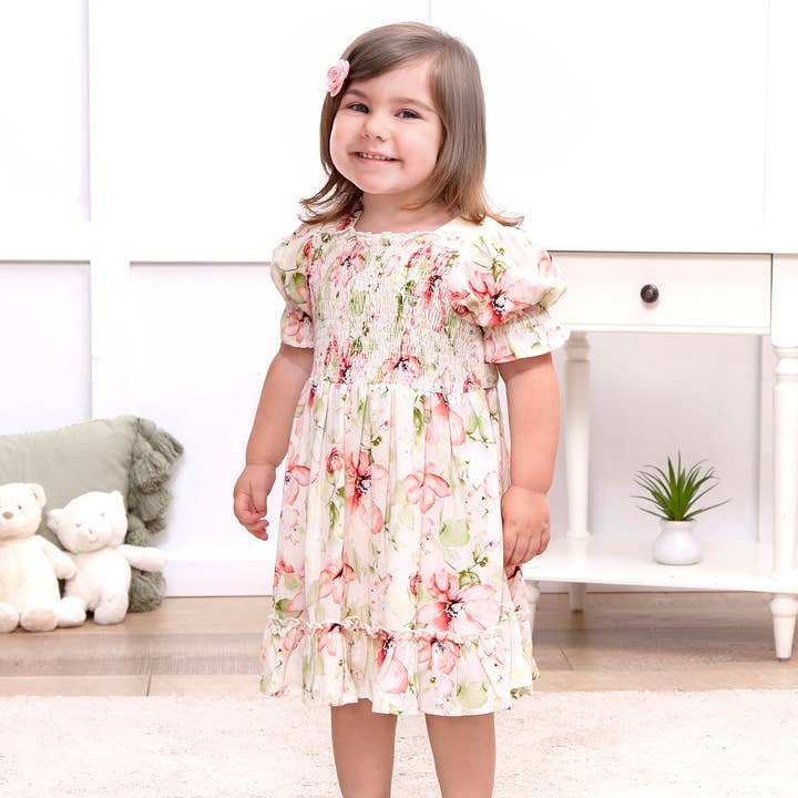 Vestido con cuerpo fruncido y mangas abullonadas en color rubor. para venta al por mayor de Tesa Babe