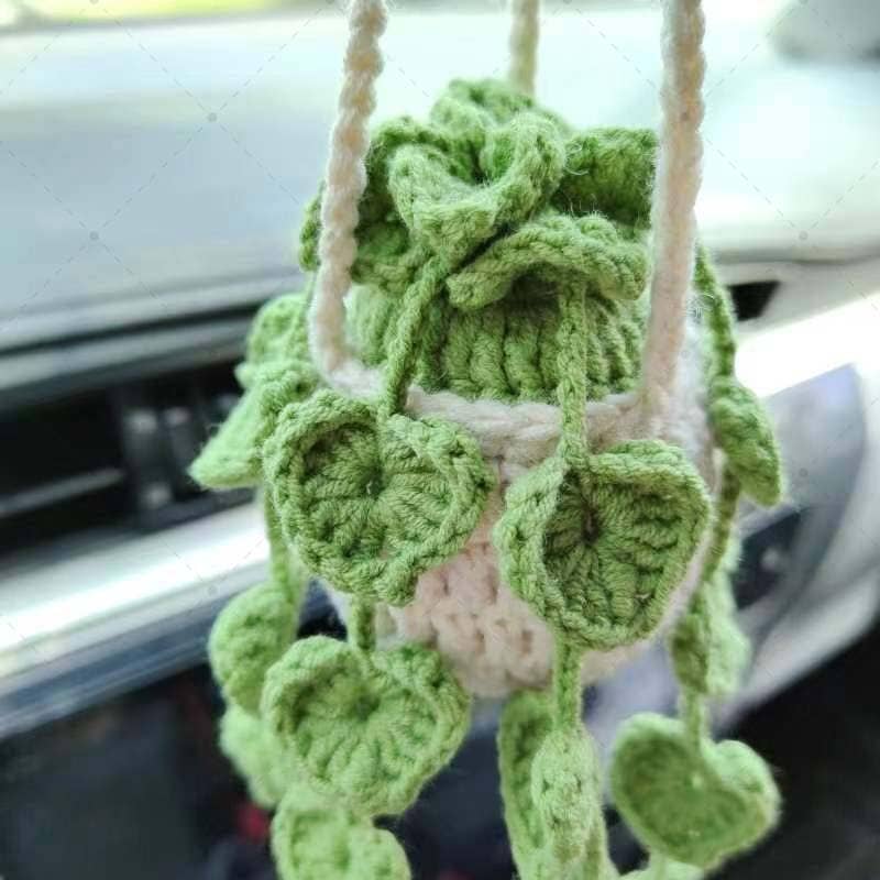 Anh2 LTD - Vente Breloque décorative pour voiture – unisexe - Plantes Monstera au crochet, breloques de voiture, plante suspendue au crochet3
