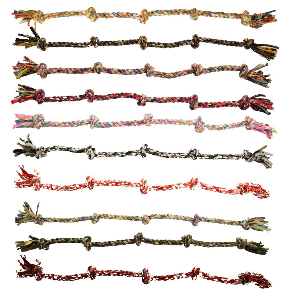 Shreds + rerope - Vente Jouet en corde – chien - Jouets noués recyclés pour chiens ErRope - 3 tailles (lot de 10 pièces)7
