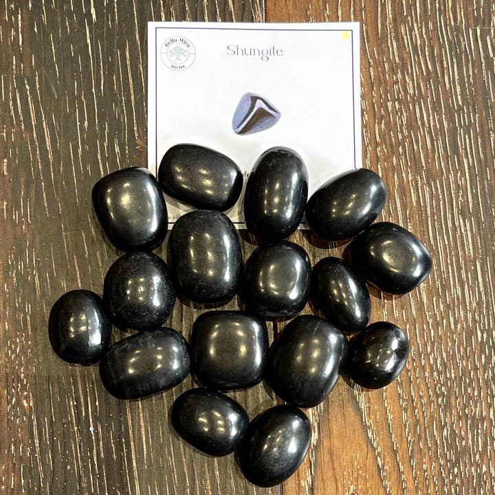 Shungite Tumbled Polished Crystals 100gms With Info Cards for wholesale by BellaMira Home