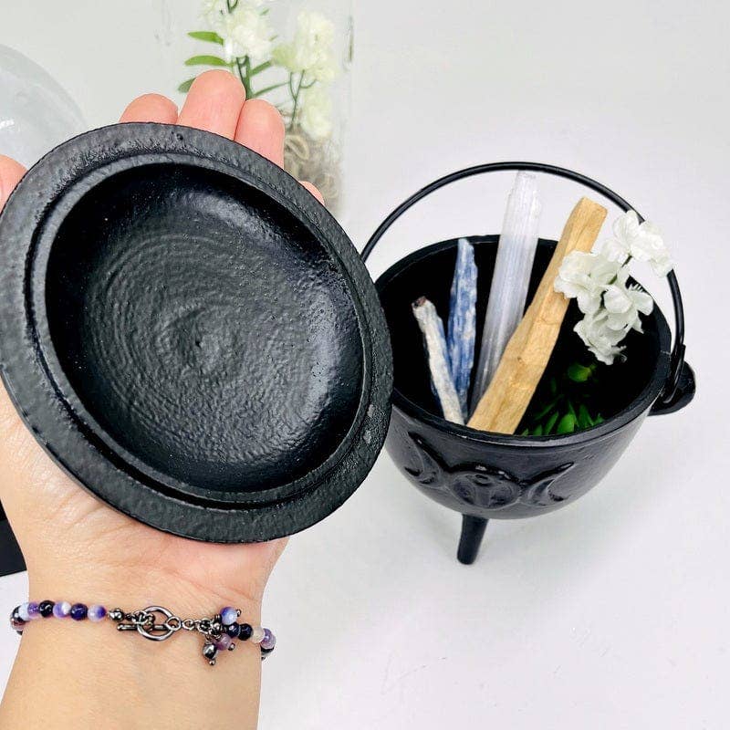 Rock Paradise - Wholesale Decorative Tabletop Object - Crystal Cauldron with Triple Moon Accent Halloween Decor2