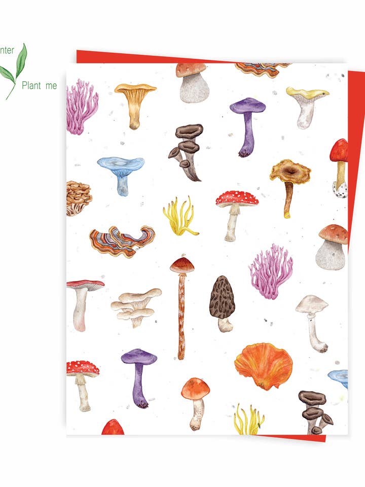Mushrooms, Plantable Seed Greeting Card for wholesale by Hobeika Art