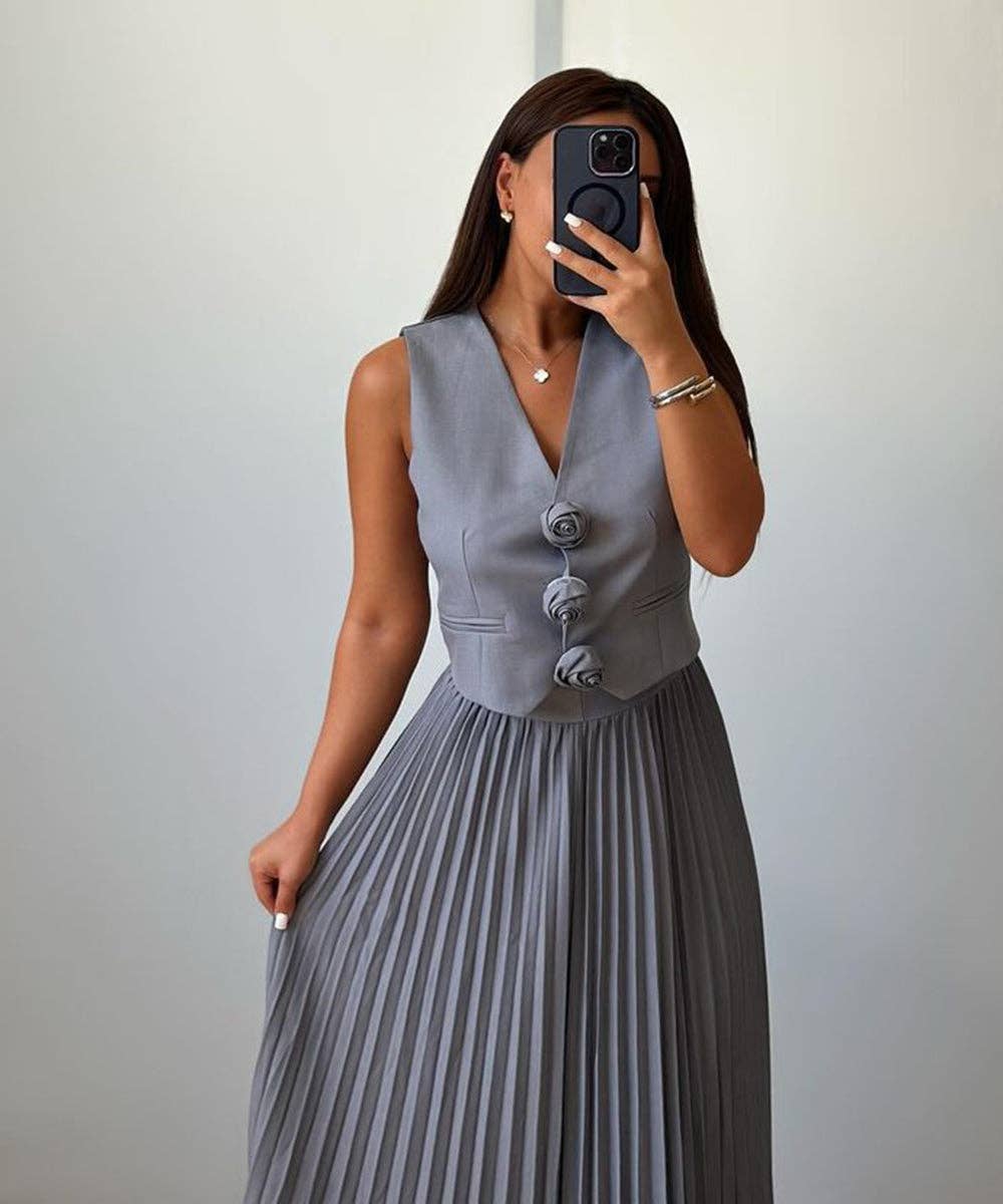 Aria Romance – Großhandel Set aus Oberteil und Rock – Damen – Zweiteiliges Set mit plissierten Ärmeln und Lagenlook11