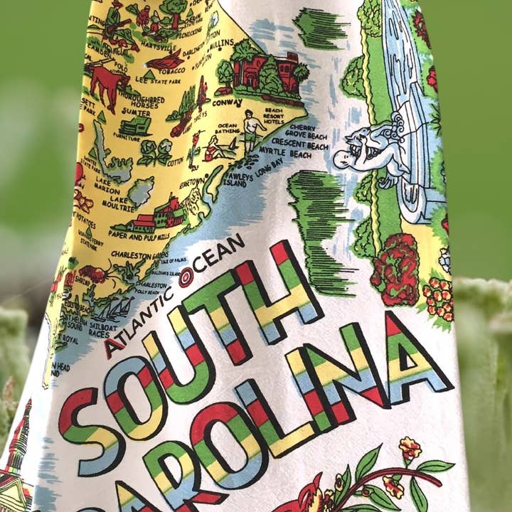 Red and White Kitchen Company - Wholesale Tea Towel - South Carolina Map Retro Flour Sack Kitchen Towel1