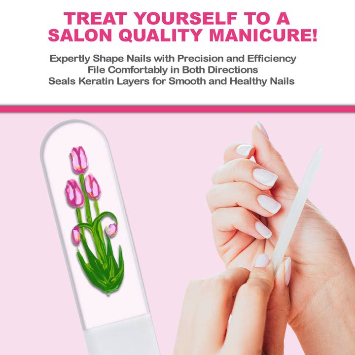 Classy Nail Files – wholesale Nail file – Pink Tulips Spring Flowers Hand Painted Crystal Nail File5