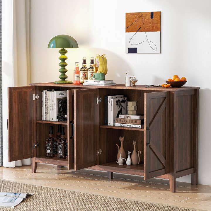 39F Inc. - Wholesale Cabinet - Walnut 4-Door Sideboard with 4 Shelves Freestanding Cabinet2