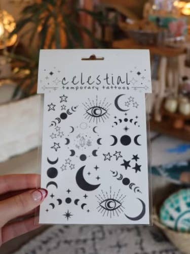 Celestial Temporary Tattoos: Witchy Moon & Star Designs for wholesale by The Raven’s Edge Studio