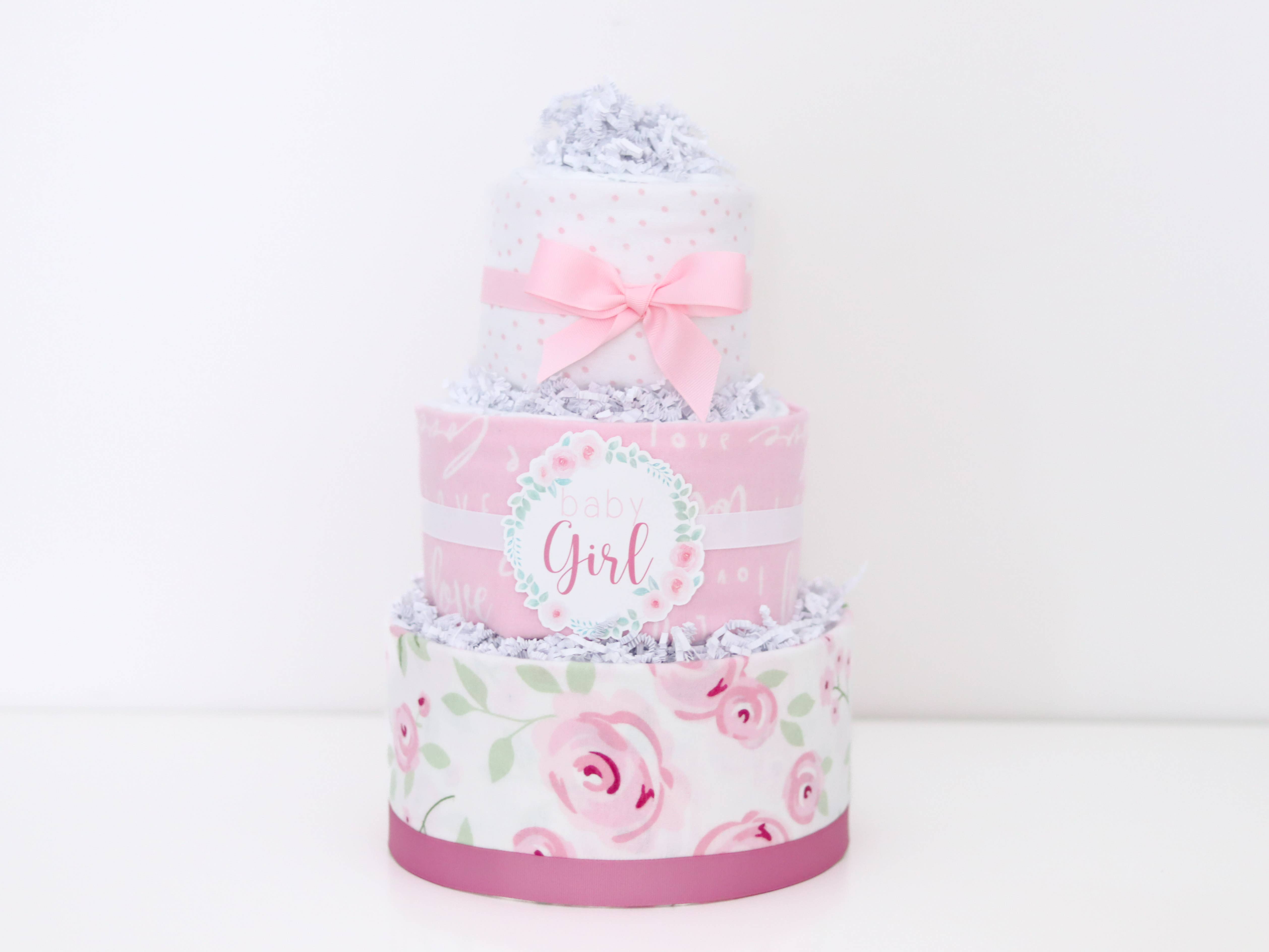 Baby Blossom Company - Wholesale Diaper (Non-Cloth) - Baby - Baby Girl Diaper Cake Gift Bundle- Rose1