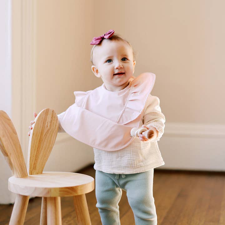 BIBTIQUE - Wholesale Bib - Baby - Peach Blush Angel Bib Girls Ruffle Waterproof Baby Bib2