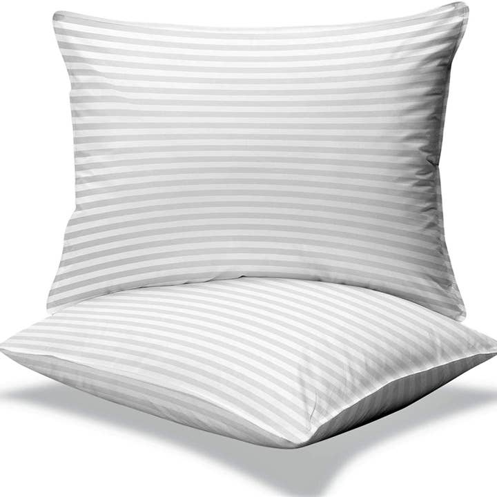 2 Pack Cotton Stripe Plush Bed Pillows for wholesale by Lux Decor Collection