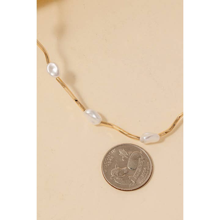 G Pearl And Twisted Metallic Tube Bead Necklace for wholesale on Faire