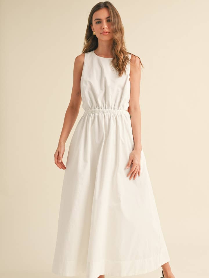 D4487 OPEN BACK DETAIL WOVEN DRESS for wholesale by MIOU MUSE