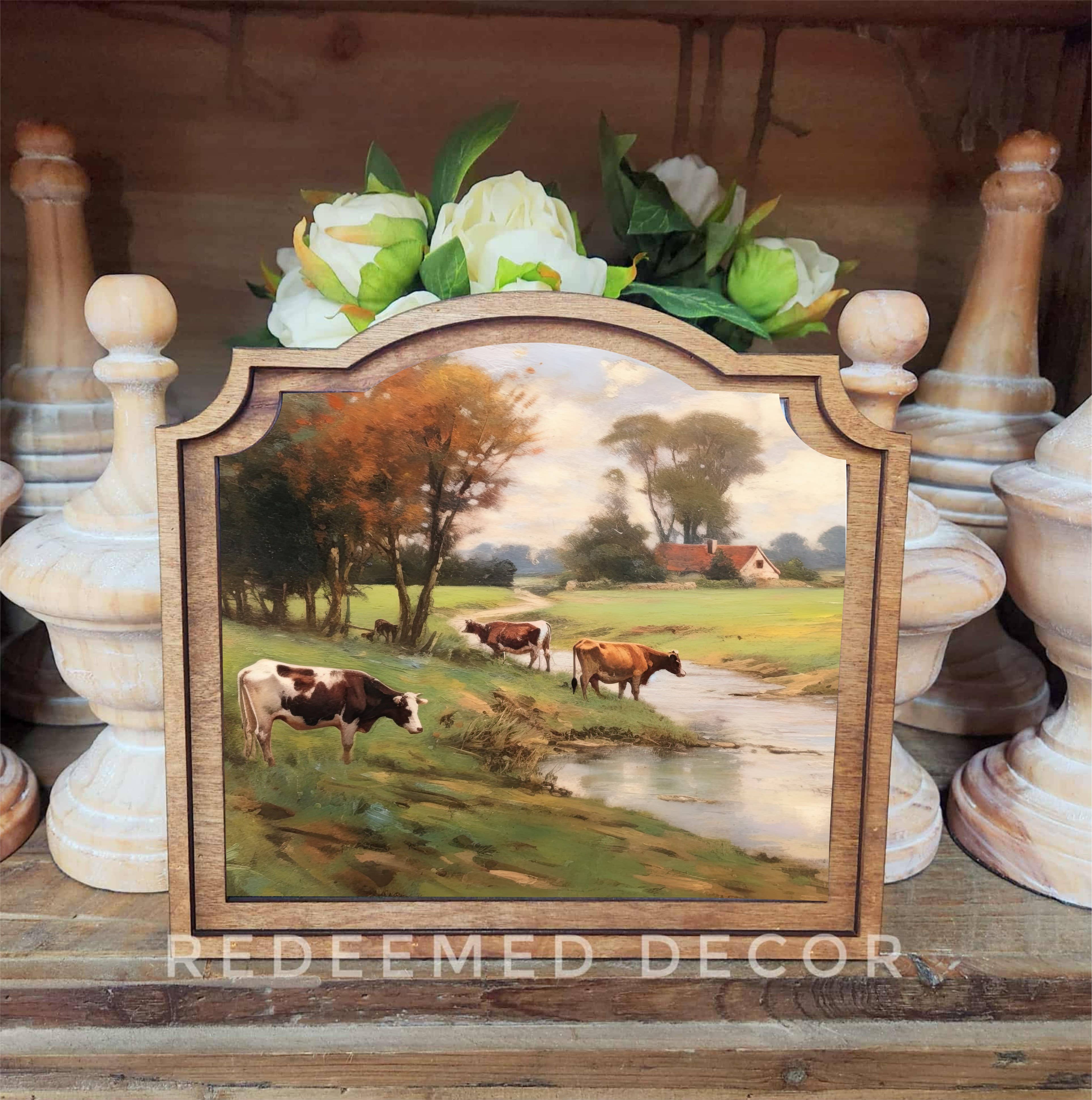 Redeemed Decor - Vente Décorations de table - Art encadré de ruisseau de pâturage provincial