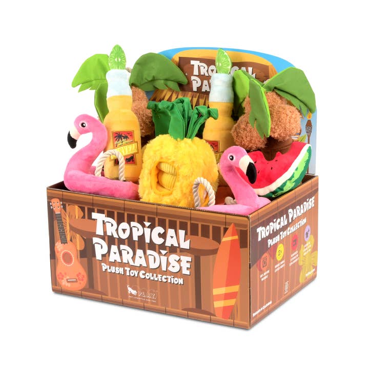 P.L.A.Y. Pet Lifestyle and You - Wholesale Pet Plush Toy - Dog - Tropical Paradise 15-pc Set with FREE Display