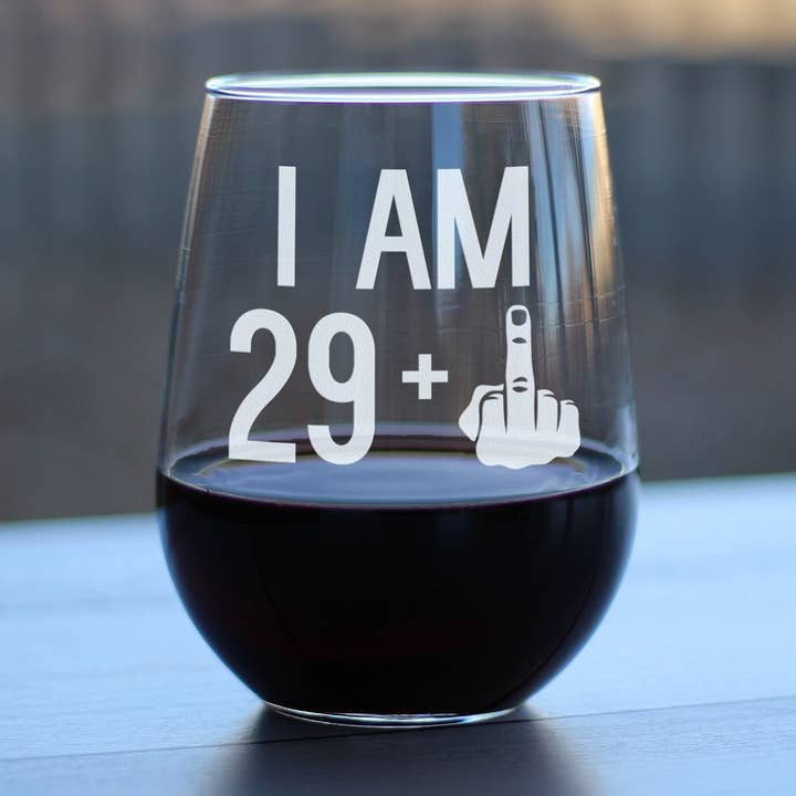 30th Birthday Gifts - 29 Middle Finger Stemless Wine Glass for wholesale by bevvee