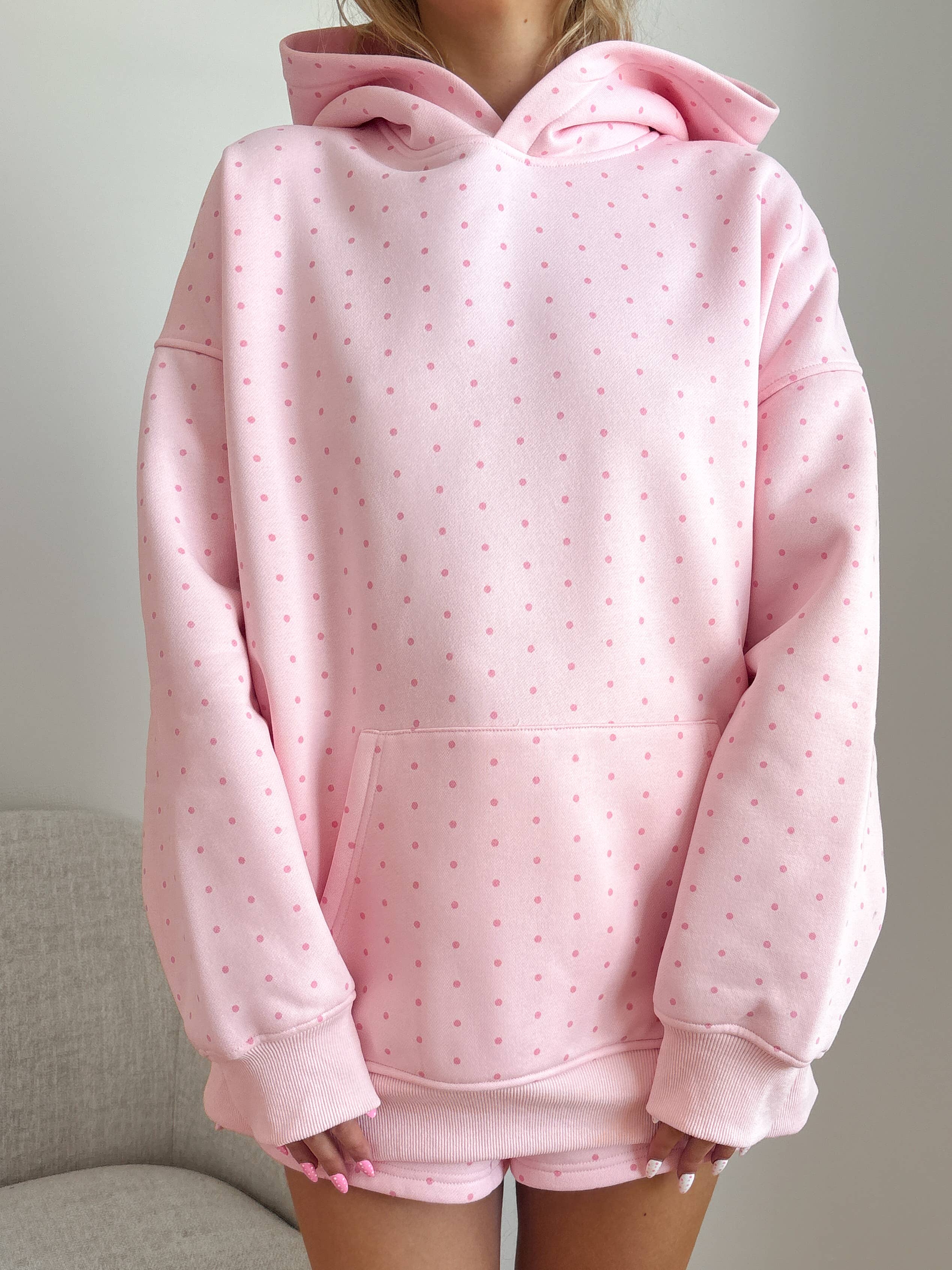 Sunkissed Coconut - Wholesale Hoodie - Women's - Light Pink Polka Dot Hoodie 100% Cotton7