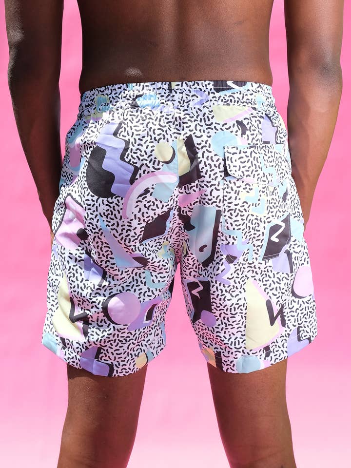 Gazzybygazzo - Vendita all'ingrosso Pantaloncini da bagno - Uomo - Pantaloncini da bagno Gazzy Confetti Board Anni '80 Retro Comodi per Allenamento1