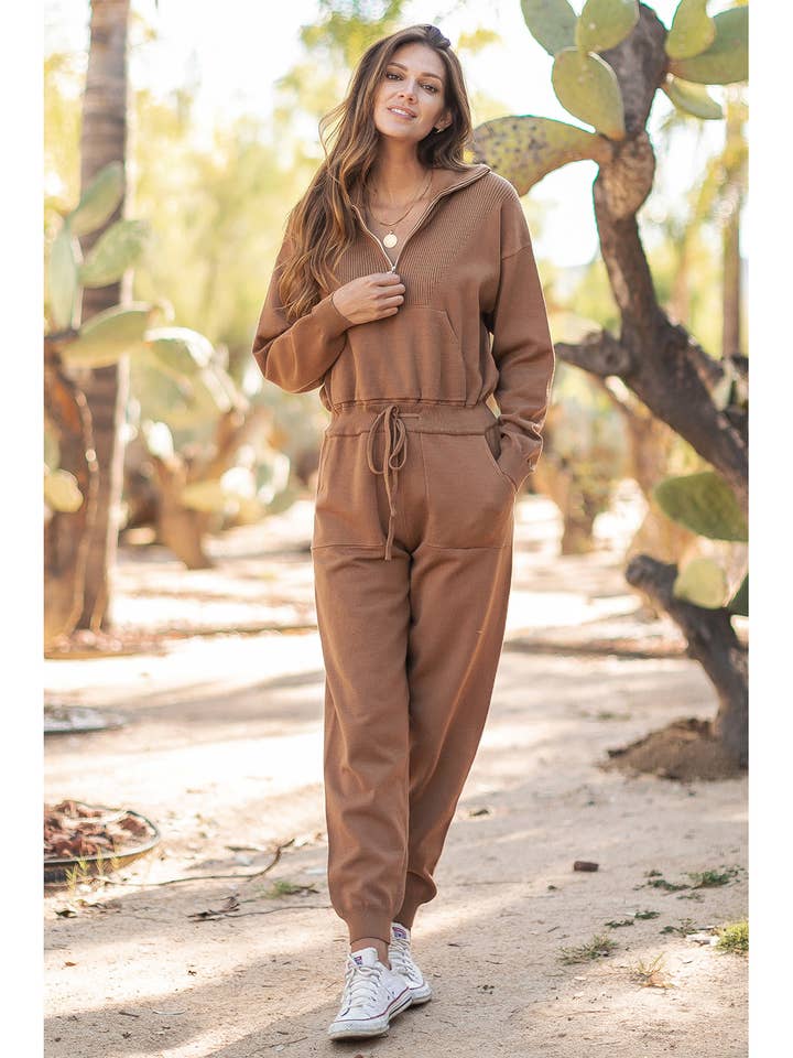 Collared Zipper Långärmad Tröja Jumpsuit för wholesale av Strut & Bolt