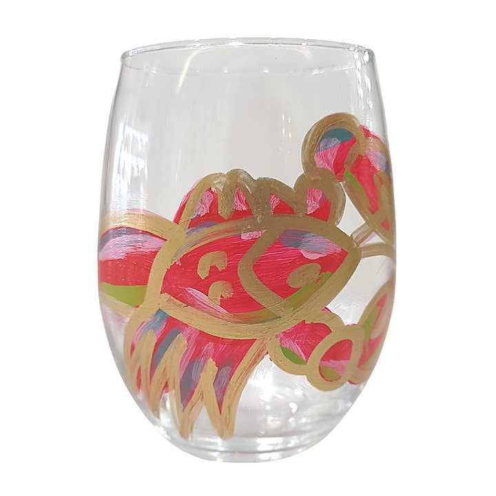 318 Art Co. - Wholesale Wine Glass - Crawfish Hand-Painted Wine Glasses