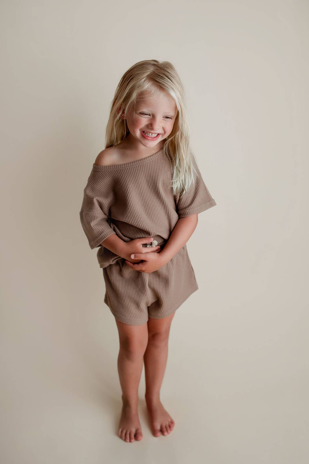 Three Little Tots - Wholesale Top & Short Set - Kids - Cocoa Sands Neutral Summer Waffle Toddler Top & Bottom Set24