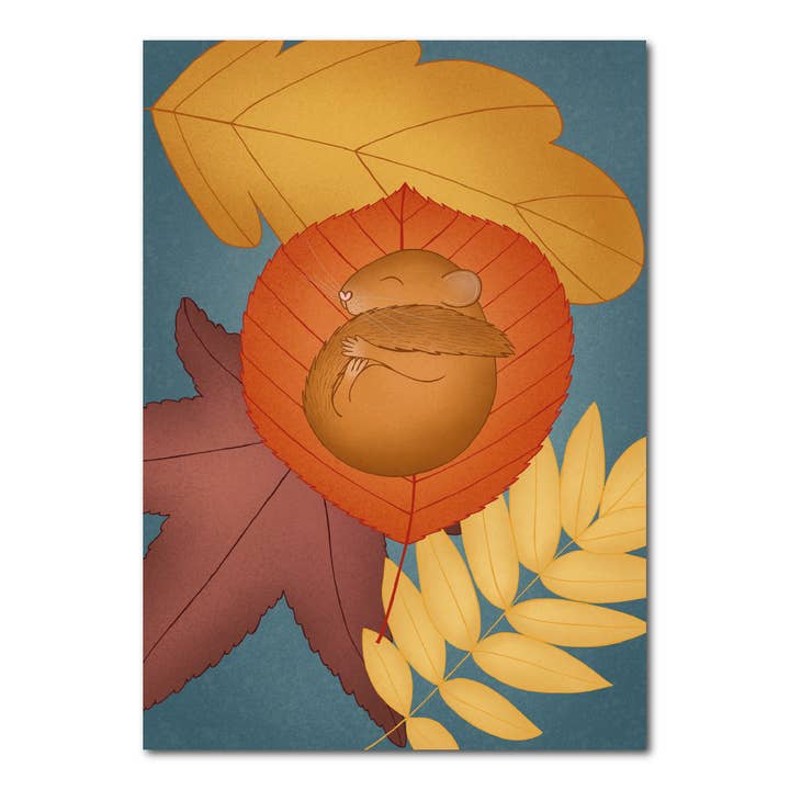 Topo dormiglione su foglie autunnali | Carta per la vendita all'ingrosso da parte di Studio Kvinna