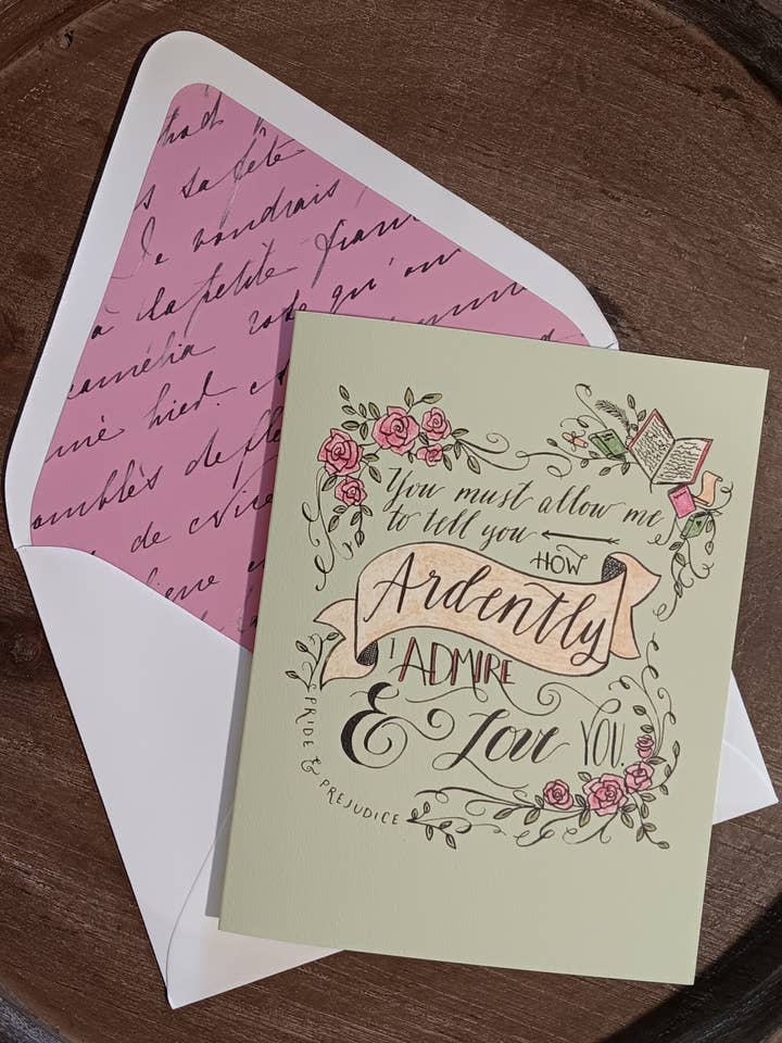 Ardent Love Jane Austen Quote Greeting Card for wholesale by The Lettering Loft
