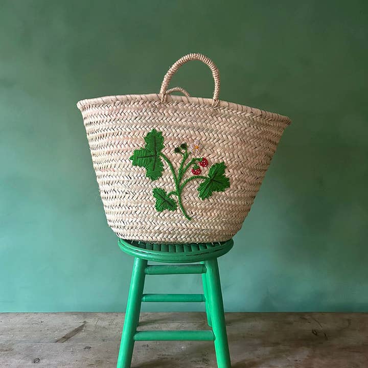 Bohemia Design - Wholesale Basket - Hand Embroidered Market Basket, Wild Strawberry